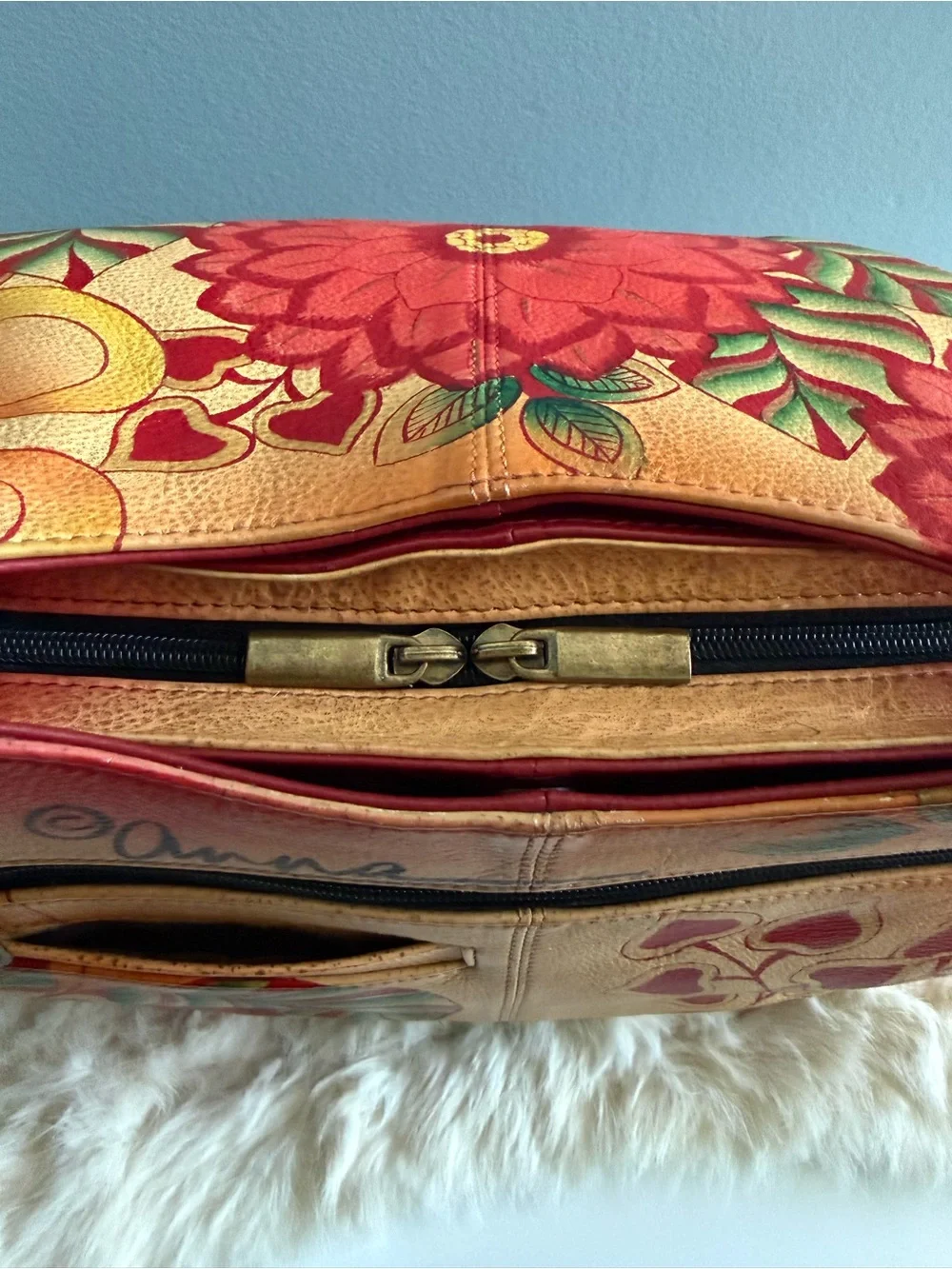 Anna by Anuschka Genuine Leather Hand Painted Large Ruched Summer Bloom Hobo
